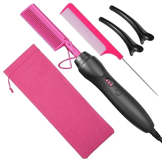 Ceramic Heating Hair Straightener Comb Ceramic Coating with 3 Heat Levels & Anti-Frizz for Natural Hair Beard Wigs and Curling