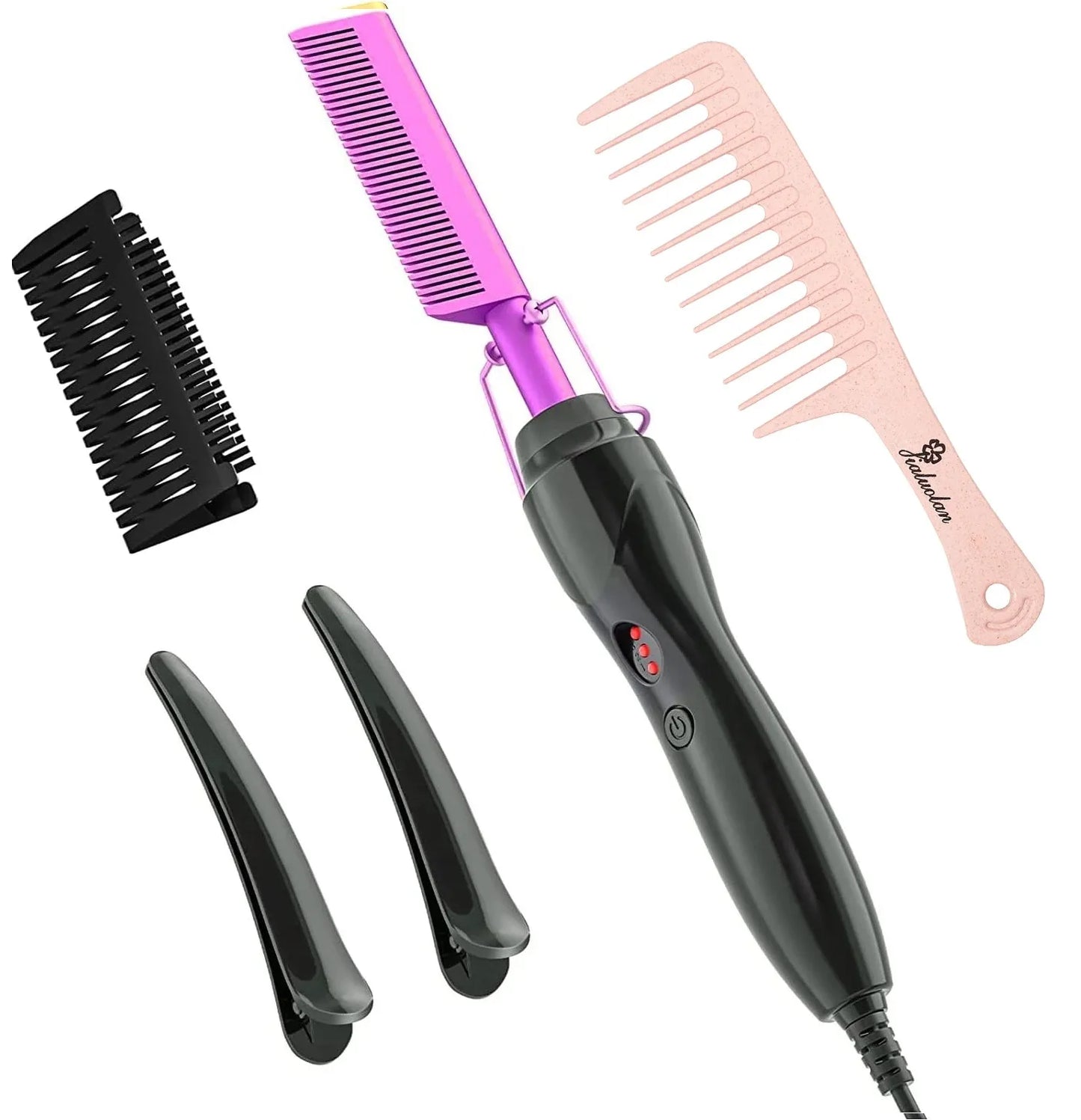 Ceramic Heating Hair Straightener Comb Ceramic Coating with 3 Heat Levels & Anti-Frizz for Natural Hair Beard Wigs and Curling