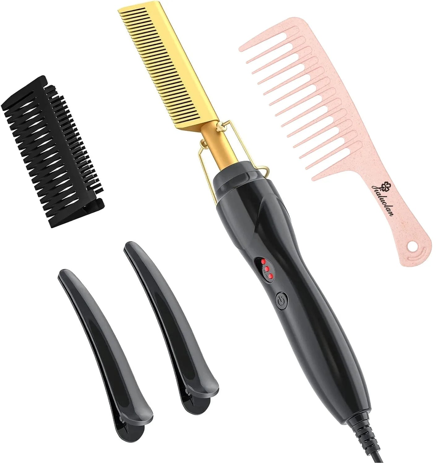 Ceramic Heating Hair Straightener Comb Ceramic Coating with 3 Heat Levels & Anti-Frizz for Natural Hair Beard Wigs and Curling