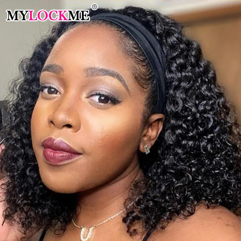 Headband Wig Human Hair Kinky Curly MYLOCKME No Glue Full Machine Made