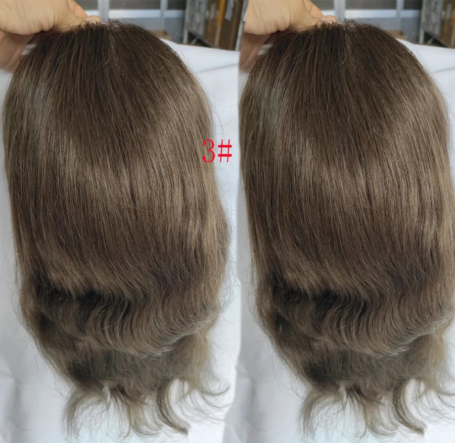 12" Long Toupee For Men 100% Virgin Human Hair Replacement System for Men 10"x8" Base Size Swiss Lace Front With PU Toupee Hair