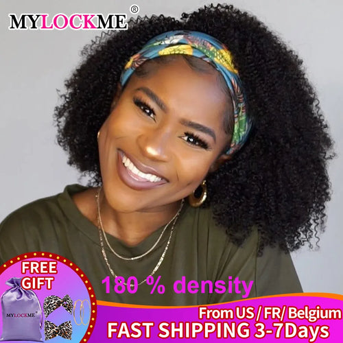 Headband Wig Human Hair Kinky Curly MYLOCKME No Glue Full Machine Made