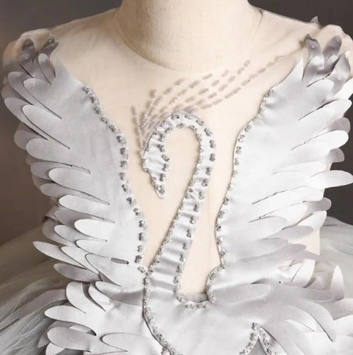 Elegant Swan Crystal Tulle Trailing Flower Girl Dress Evening Gown