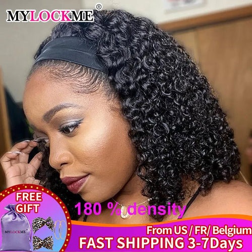 Headband Wig Human Hair Kinky Curly MYLOCKME No Glue Full Machine Made