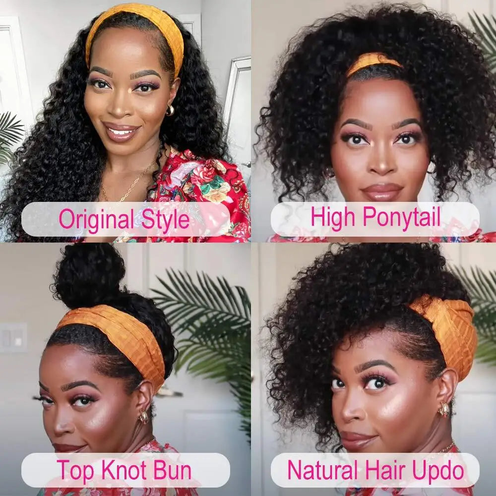 Headband Wig Human Hair Kinky Curly MYLOCKME No Glue Full Machine Made