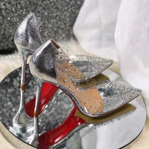 2024 Spring Office Ladies Sexy Pumps Woman PVC Transparent Thin High