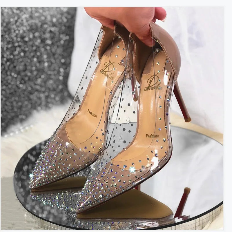 2024 Spring Office Ladies Sexy Pumps Woman PVC Transparent Thin High