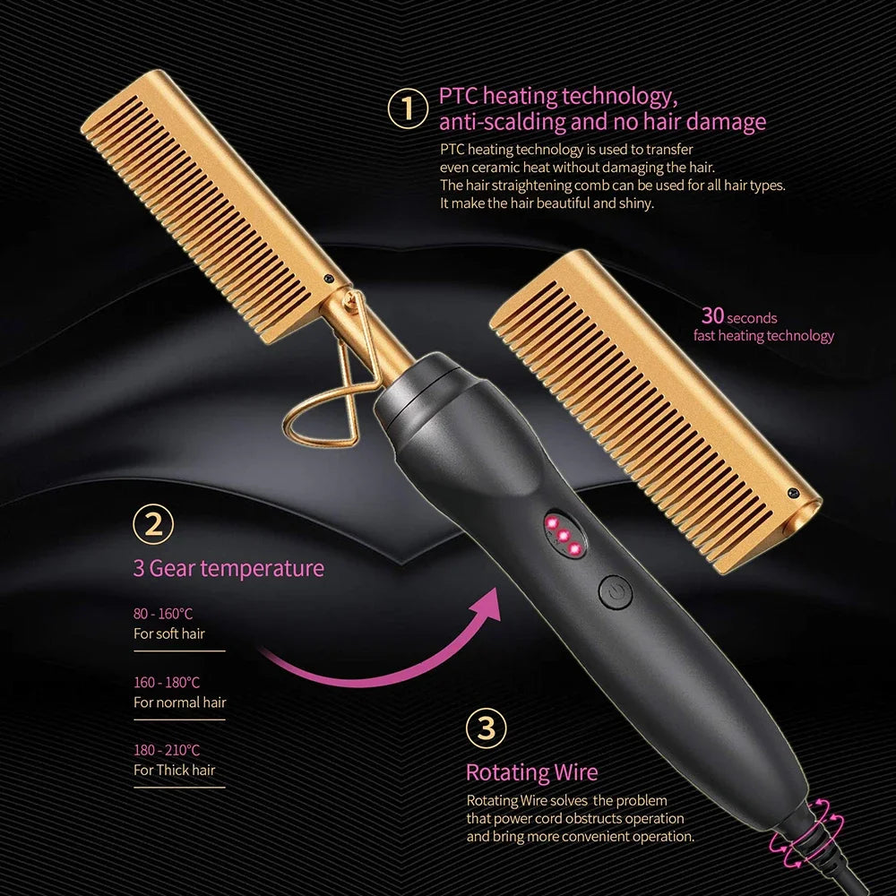 Hot Comb Hair Straightener Heat Pressing Combs Portable Ceramic