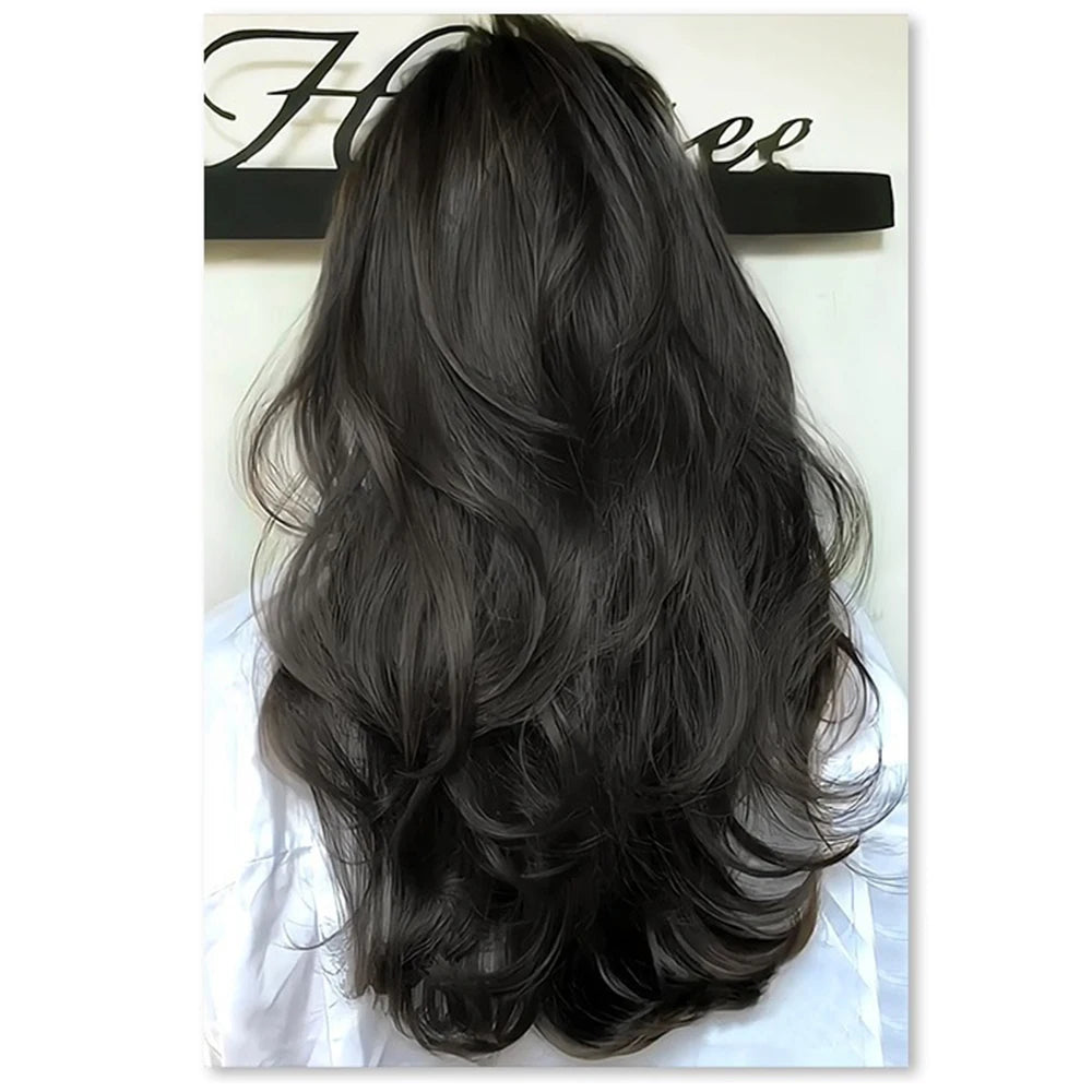 Synthetic Women Long Curly Invisible Seamless V-shaped Wig Simulated