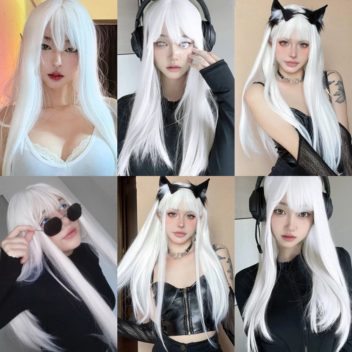 HENRY MARGU White Long Straight Synthetic Wigs for Women Colorful
