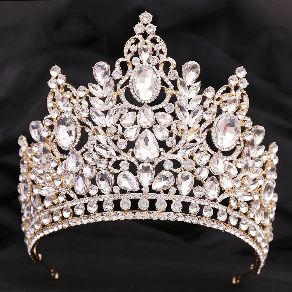 KMVEXO Statement Big Forest Blue Crystal Rhinestone Crown Wedding