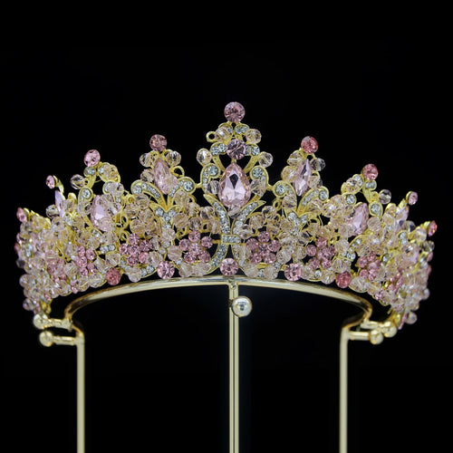 Luxury Royal Purple Crystal Beads Queen Bridal Tiaras Crown Rhinestone