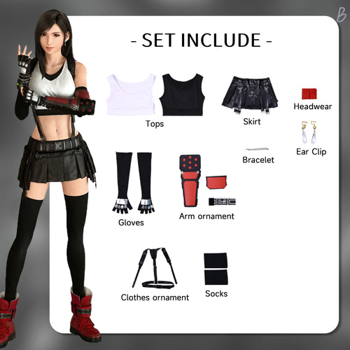 Tifa Lockhart Cosplay Costume Carnival Uniform Wig Anime Halloween