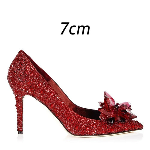 Luxury Brand Crystal Wedding Shoes for Women Pointed Toe Cinderella