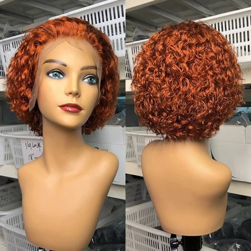 Pixie Cut Wig 99J Color Lace Wig Spring curl Short Bob Human Hair Wig