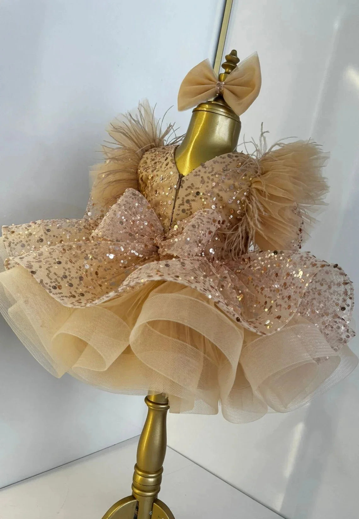 Glitter Champagne Short Baby Toddler Birthday Pageant Dresses Puffy