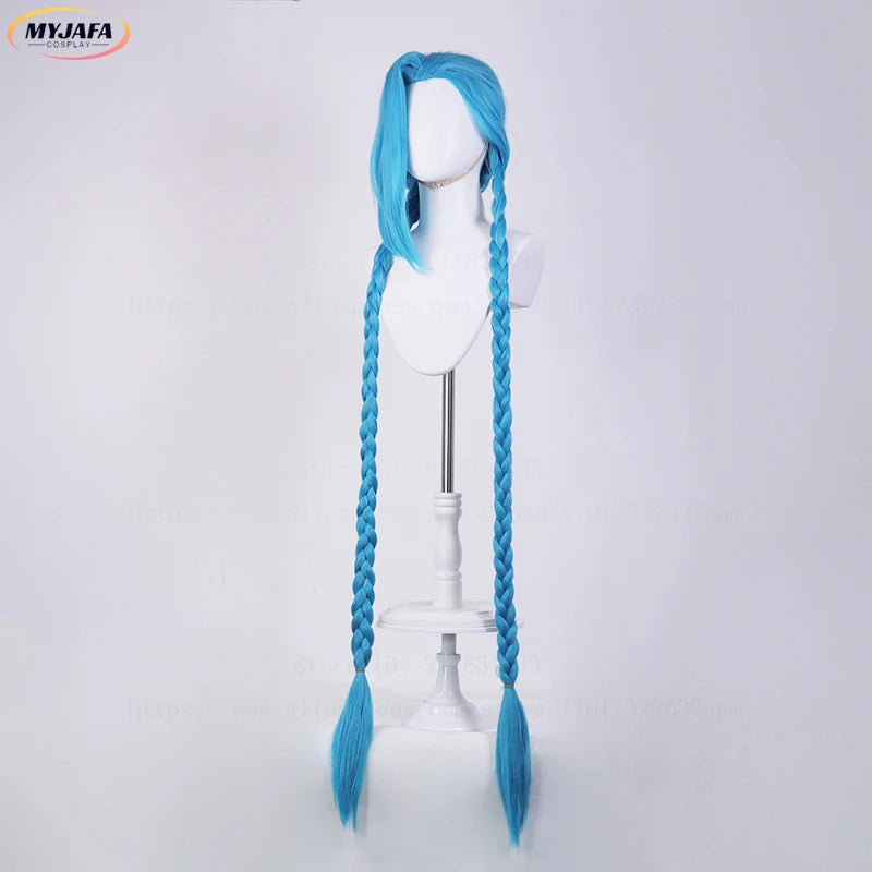 High Quality LOL Jinx Cosplay Wig Long Braided Blue The Loose Cannon