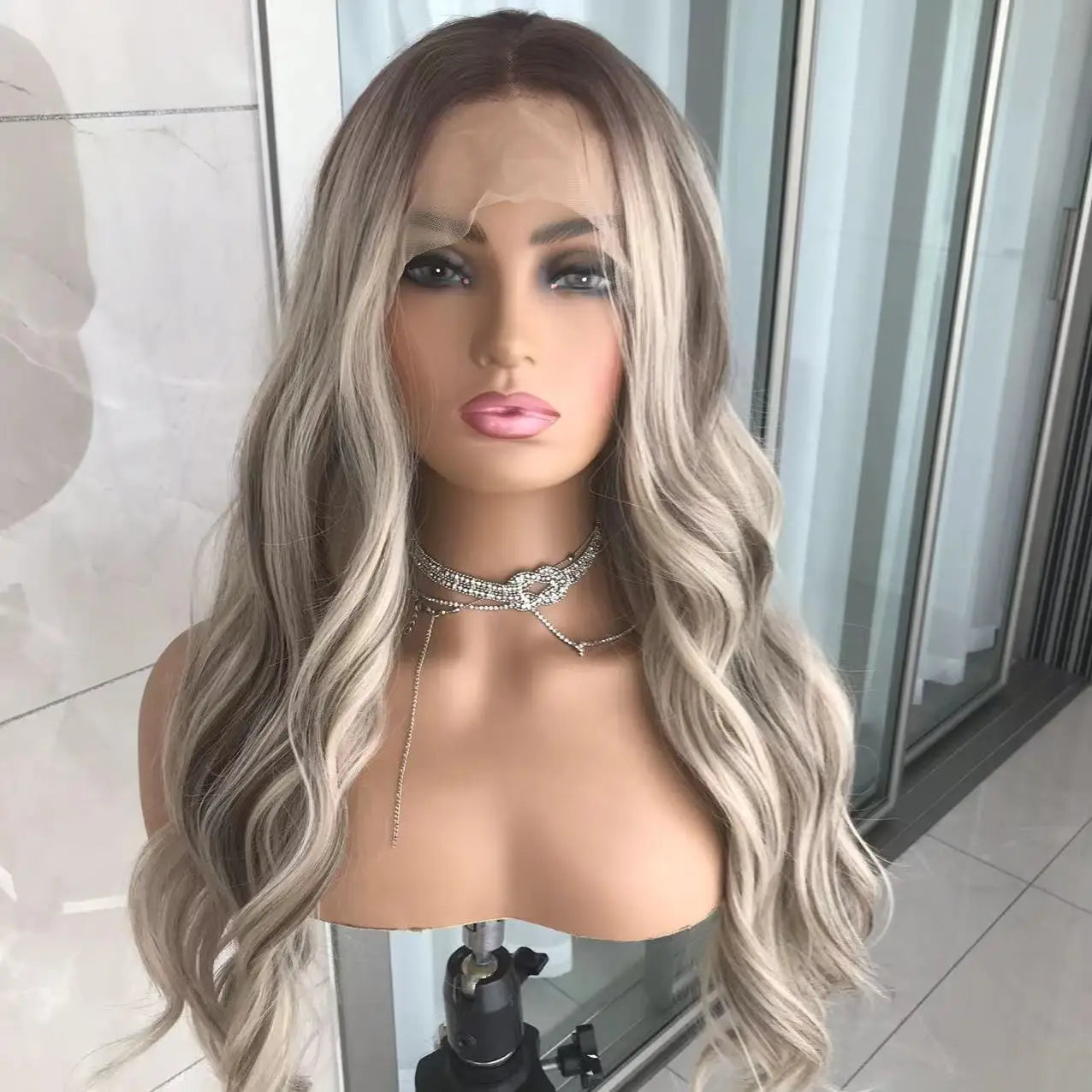 Body Wave Lace Front Wig Highlight Ash Blonde Lace Frontal Synthetic