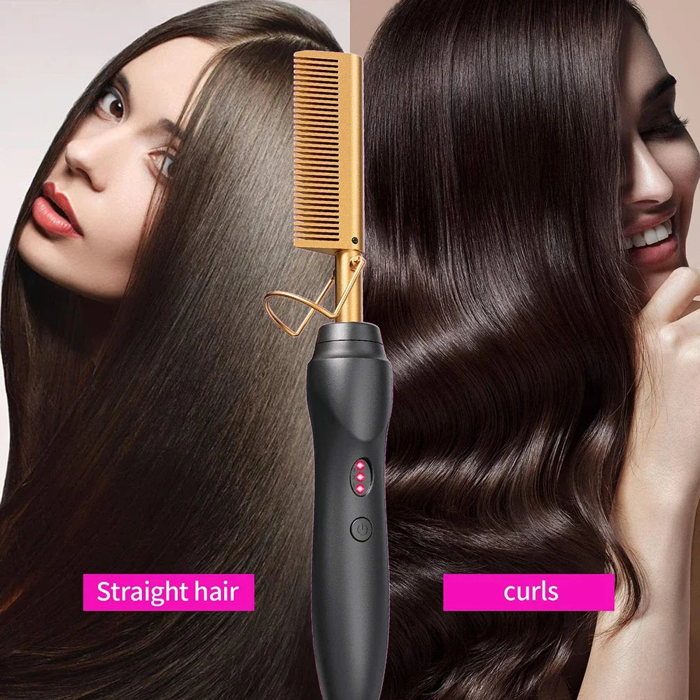 Hot Comb Hair Straightener Heat Pressing Combs Portable Ceramic