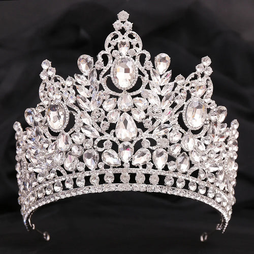 KMVEXO Statement Big Forest Blue Crystal Rhinestone Crown Wedding