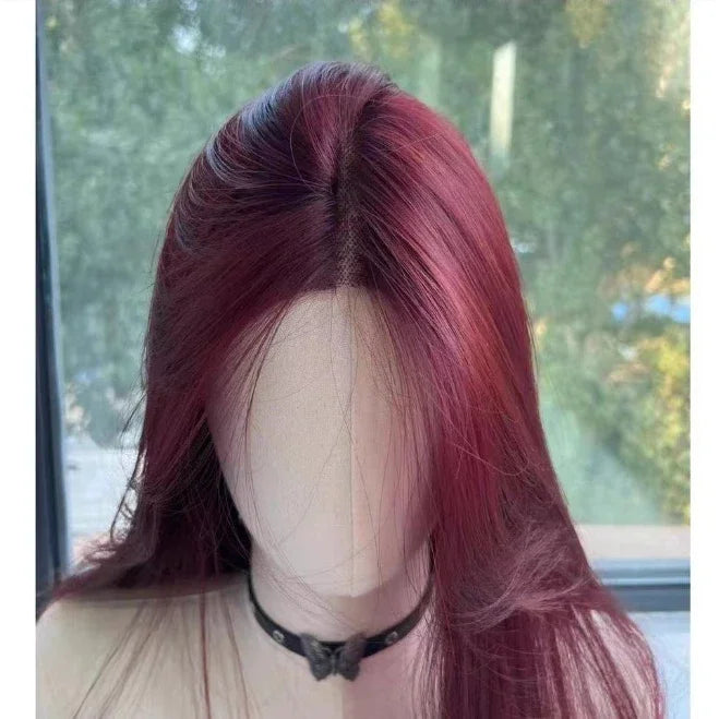 Red Wig Long Straight Lace Front Wig for Woman Nature Synthetic Lace