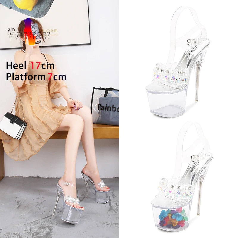 Women's Sandals 2024 Summer New Water Diamond Transparent Face