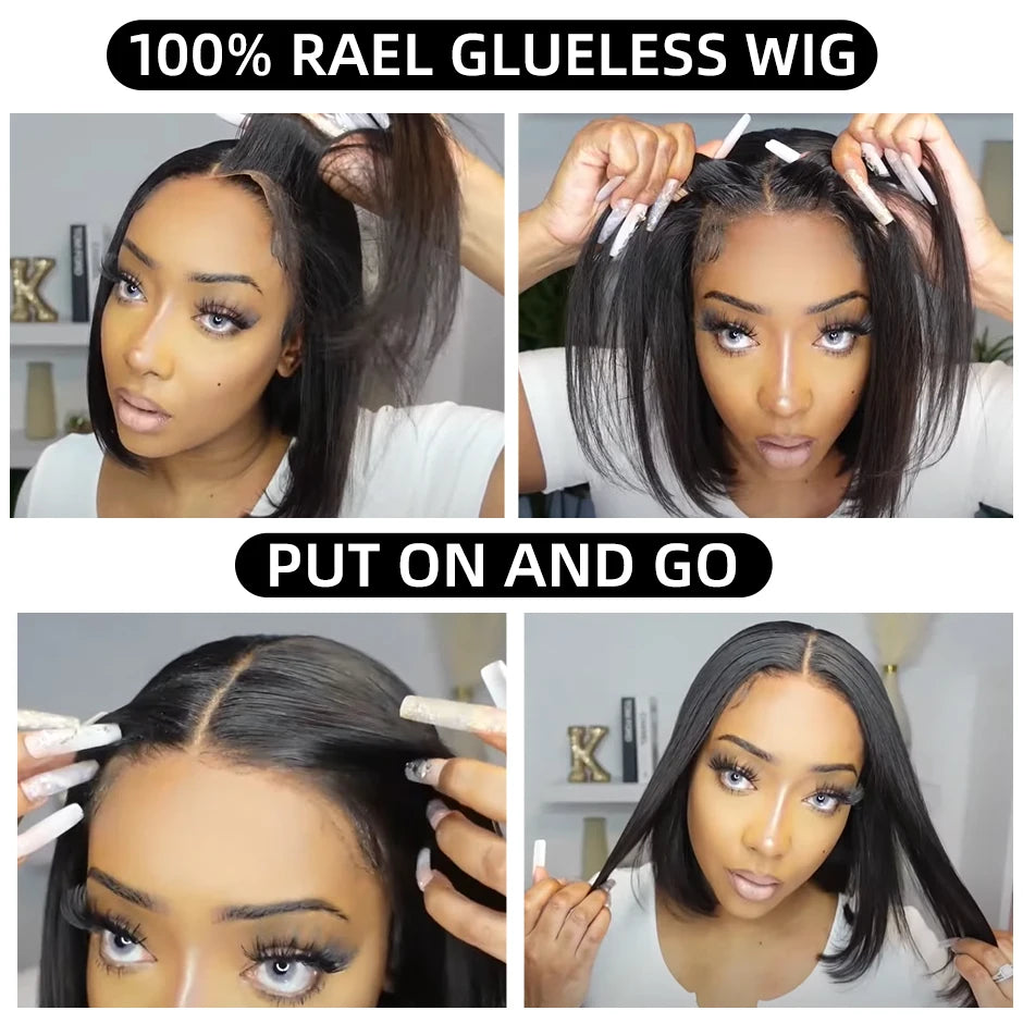 Wear And Go Bob Wigs For Women Human Hair 180% Straight Glueless Wig