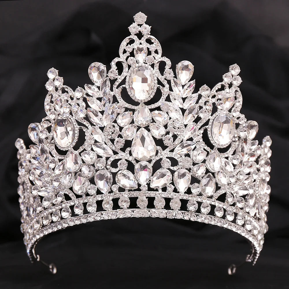 KMVEXO Statement Big Forest Blue Crystal Rhinestone Crown Wedding