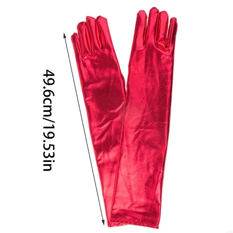 49MD Women Faux Leather Metallic Gloves Wetlook 17inch Elbow Length