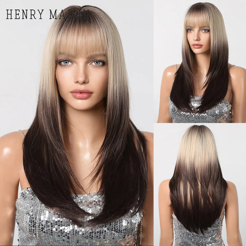 HENRY MARGU White Long Straight Synthetic Wigs for Women Colorful
