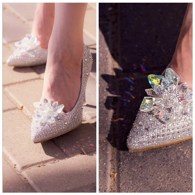 Luxury Brand Crystal Wedding Shoes for Women Pointed Toe Cinderella