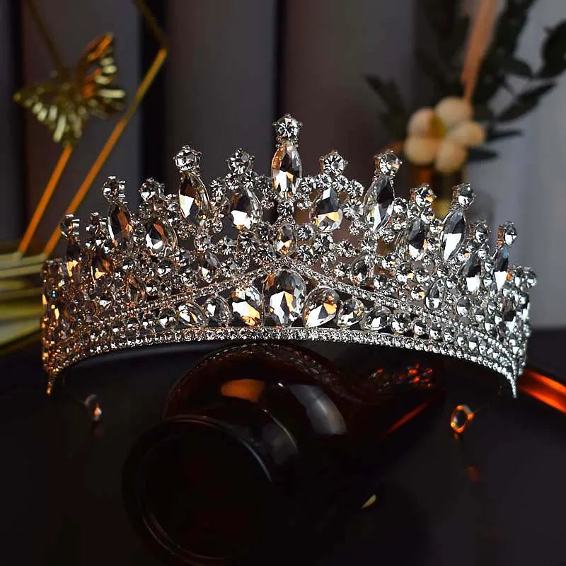 Silver Color Crystal Bridal Crown Royal Queen Tiara Rhinestone Pageant