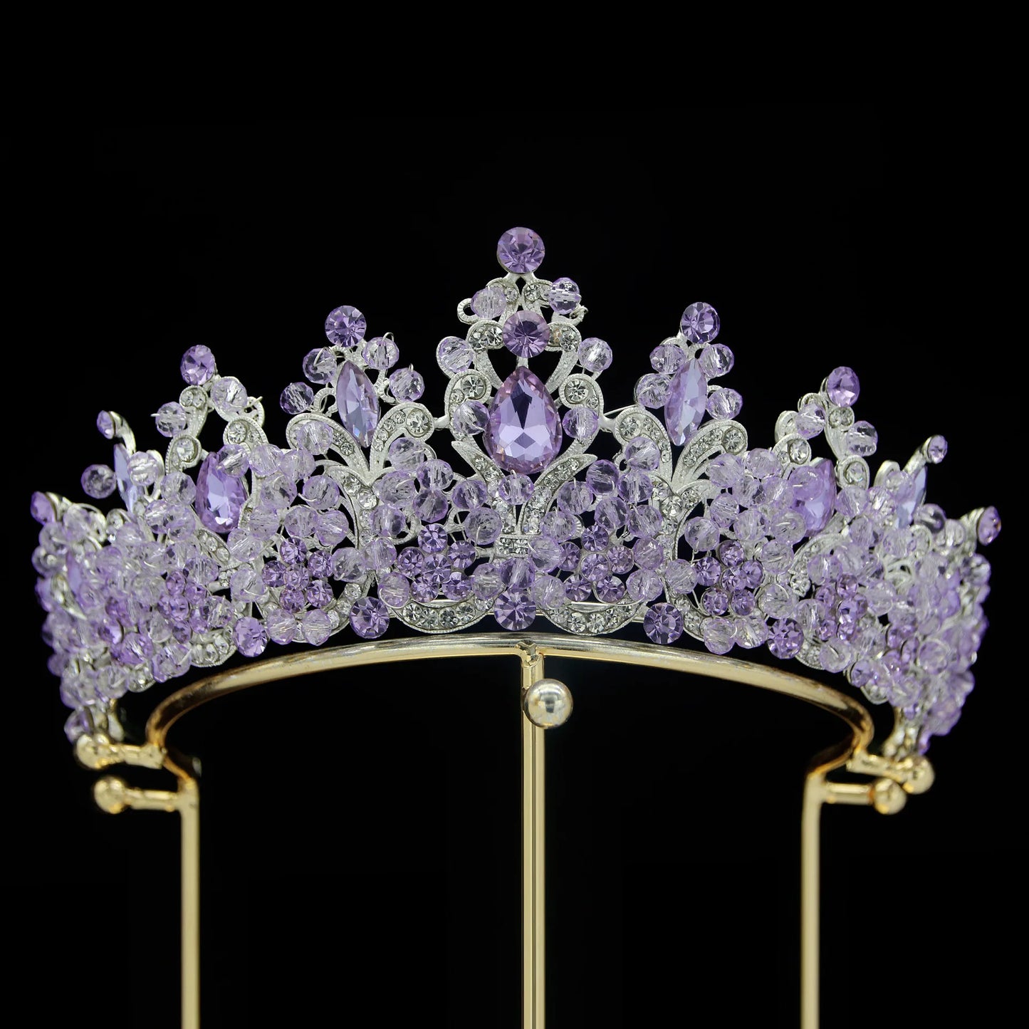 Luxury Royal Purple Crystal Beads Queen Bridal Tiaras Crown Rhinestone