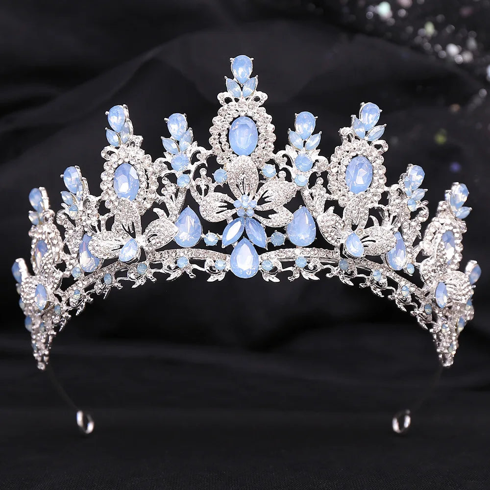 KMVEXO Luxury Pink Opal Royal Queen Wedding Crown Rhinestone Crystal