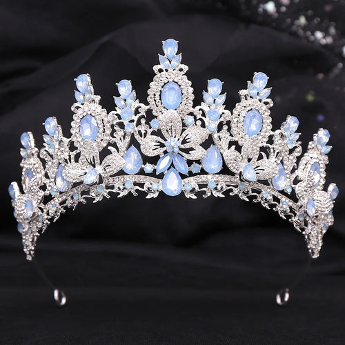 KMVEXO Luxury Pink Opal Royal Queen Wedding Crown Rhinestone Crystal