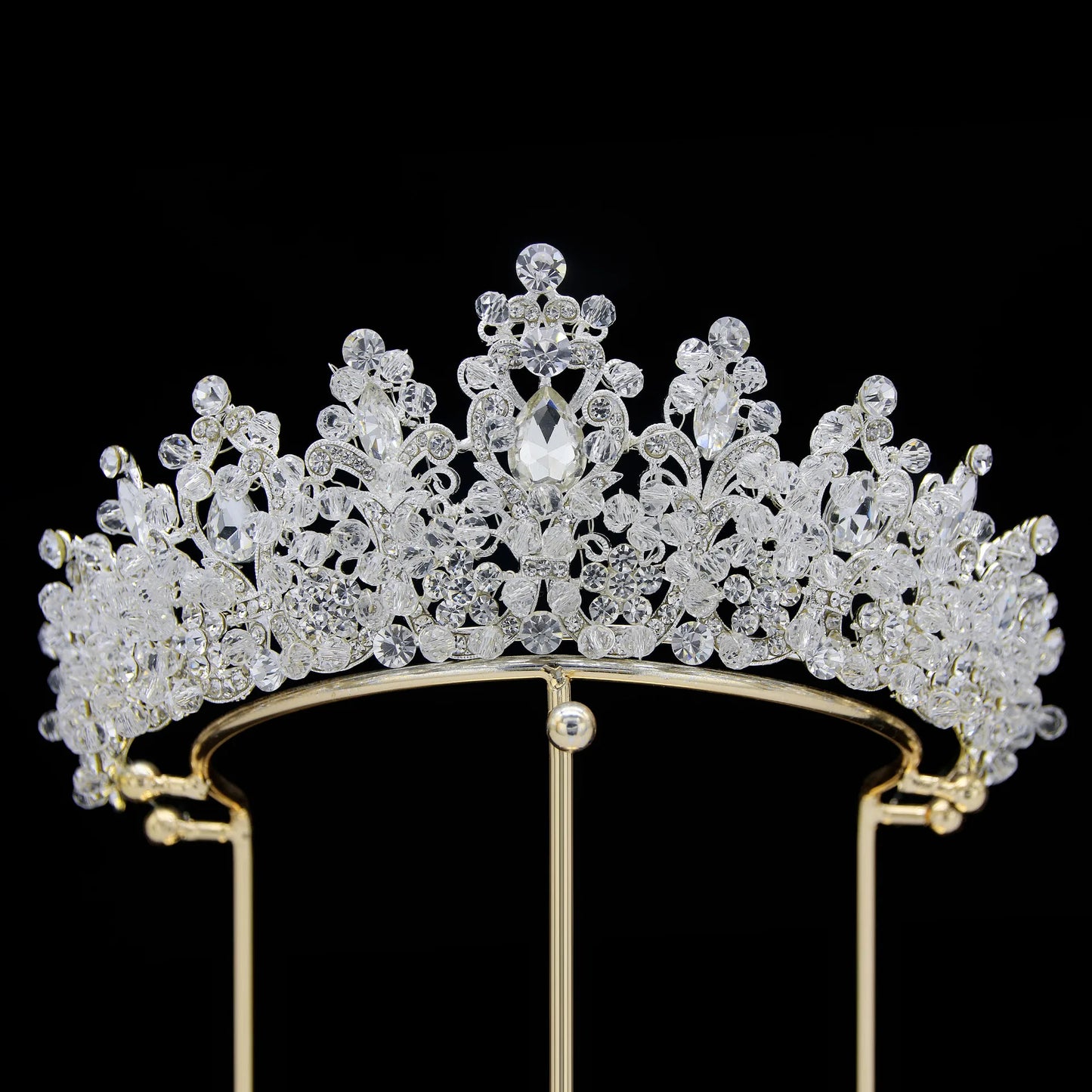 Luxury Royal Purple Crystal Beads Queen Bridal Tiaras Crown Rhinestone