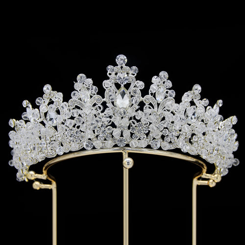Luxury Royal Purple Crystal Beads Queen Bridal Tiaras Crown Rhinestone