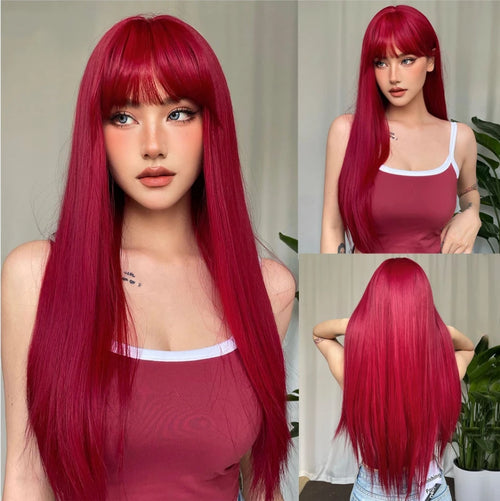 HENRY MARGU White Long Straight Synthetic Wigs for Women Colorful