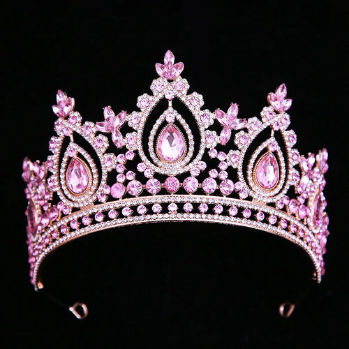 KMVEXO Vintage Baroque Water Drop Fairy Crowns Pink Crystal Elf Tiaras