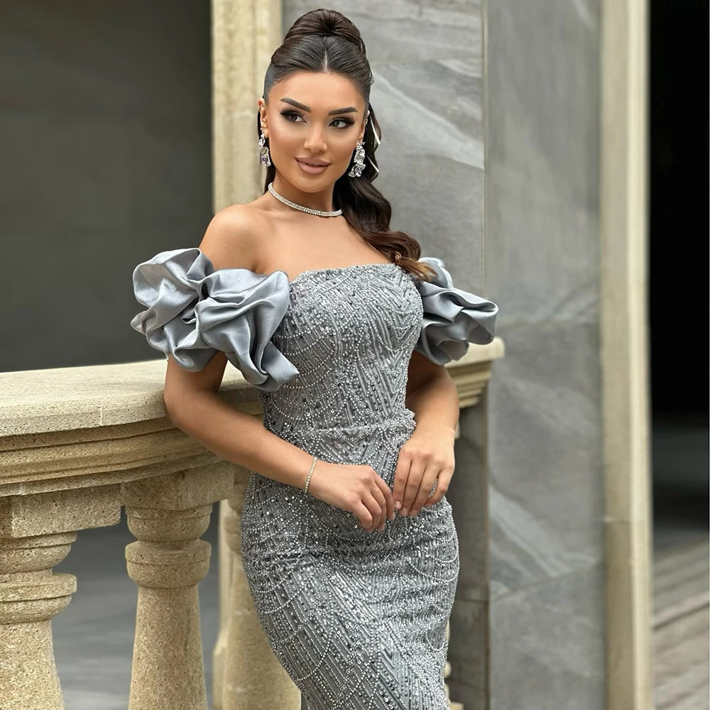 Elegant Mermaid Evening Dress with Dubai Pearls Off-the-Shoulder Long