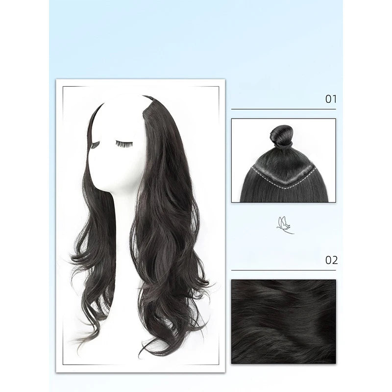 Synthetic Women Long Curly Invisible Seamless V-shaped Wig Simulated