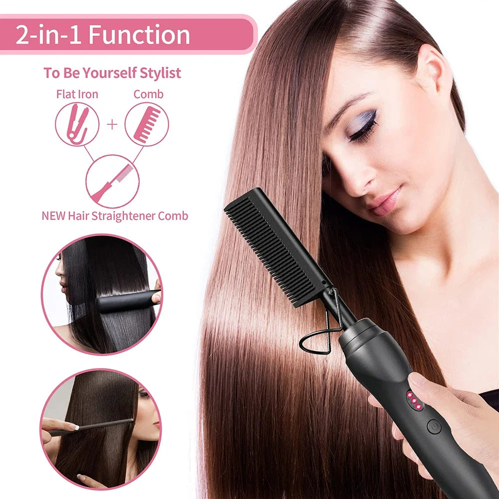 Hot Comb Hair Straightener Heat Pressing Combs Portable Ceramic