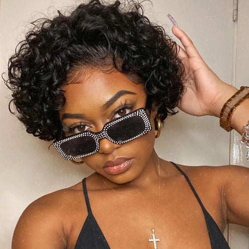 Pixie Cut Wig 99J Color Lace Wig Spring curl Short Bob Human Hair Wig
