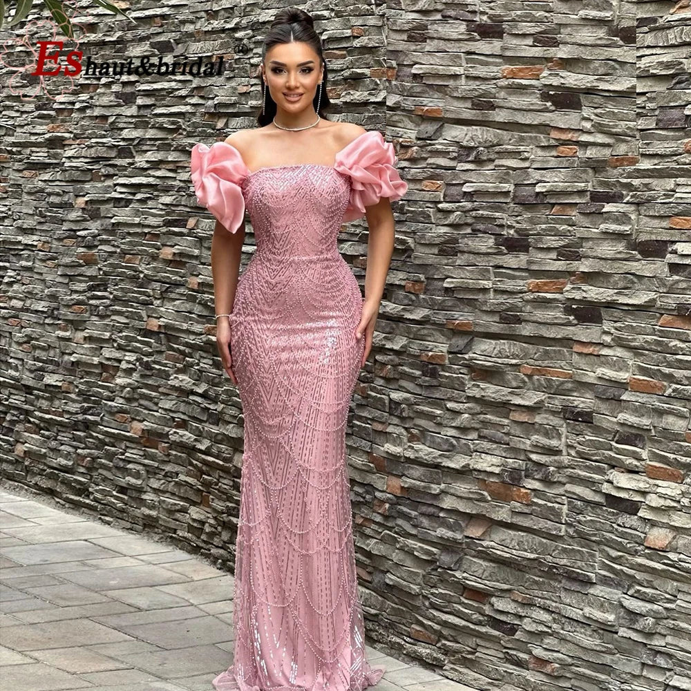 Elegant Mermaid Evening Dress with Dubai Pearls Off-the-Shoulder Long
