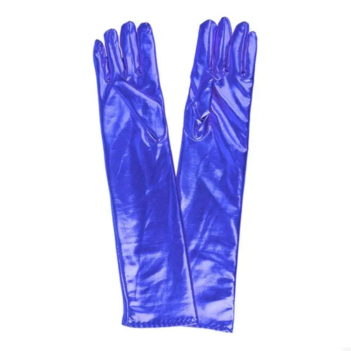 49MD Women Faux Leather Metallic Gloves Wetlook 17inch Elbow Length