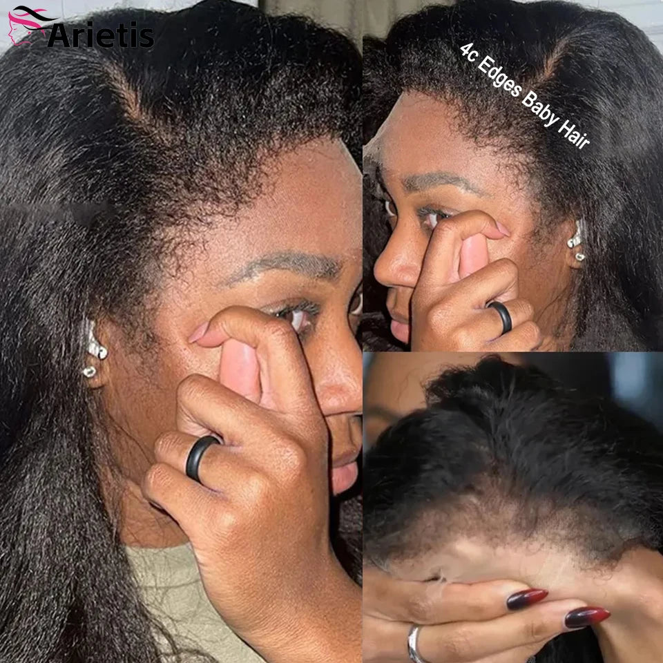 13x4 Kinky Straight Lace Front Human Hair Wigs For Women Glueless 4C Baby Hair Lace Front Wigs 4x4 Yaki Straight Wig Preplucked