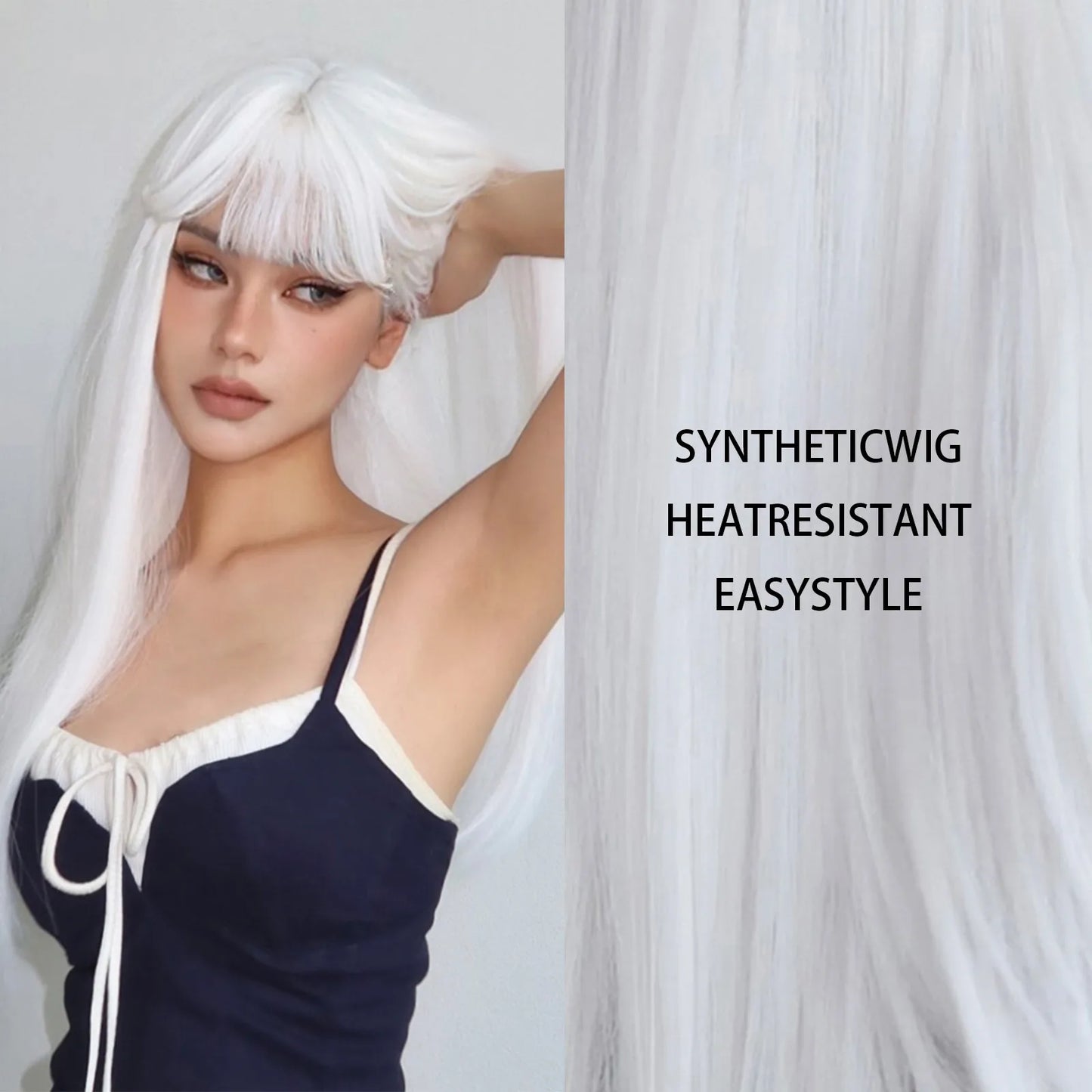 HENRY MARGU White Long Straight Synthetic Wigs for Women Colorful