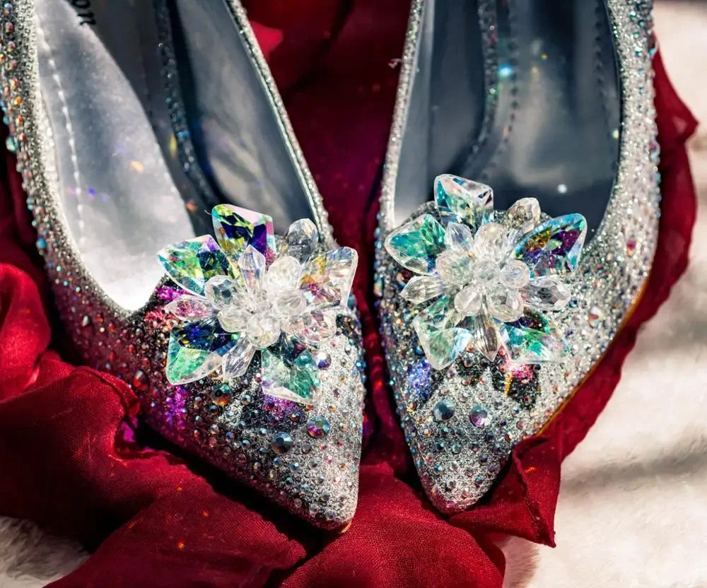 Luxury Brand Crystal Wedding Shoes for Women Pointed Toe Cinderella