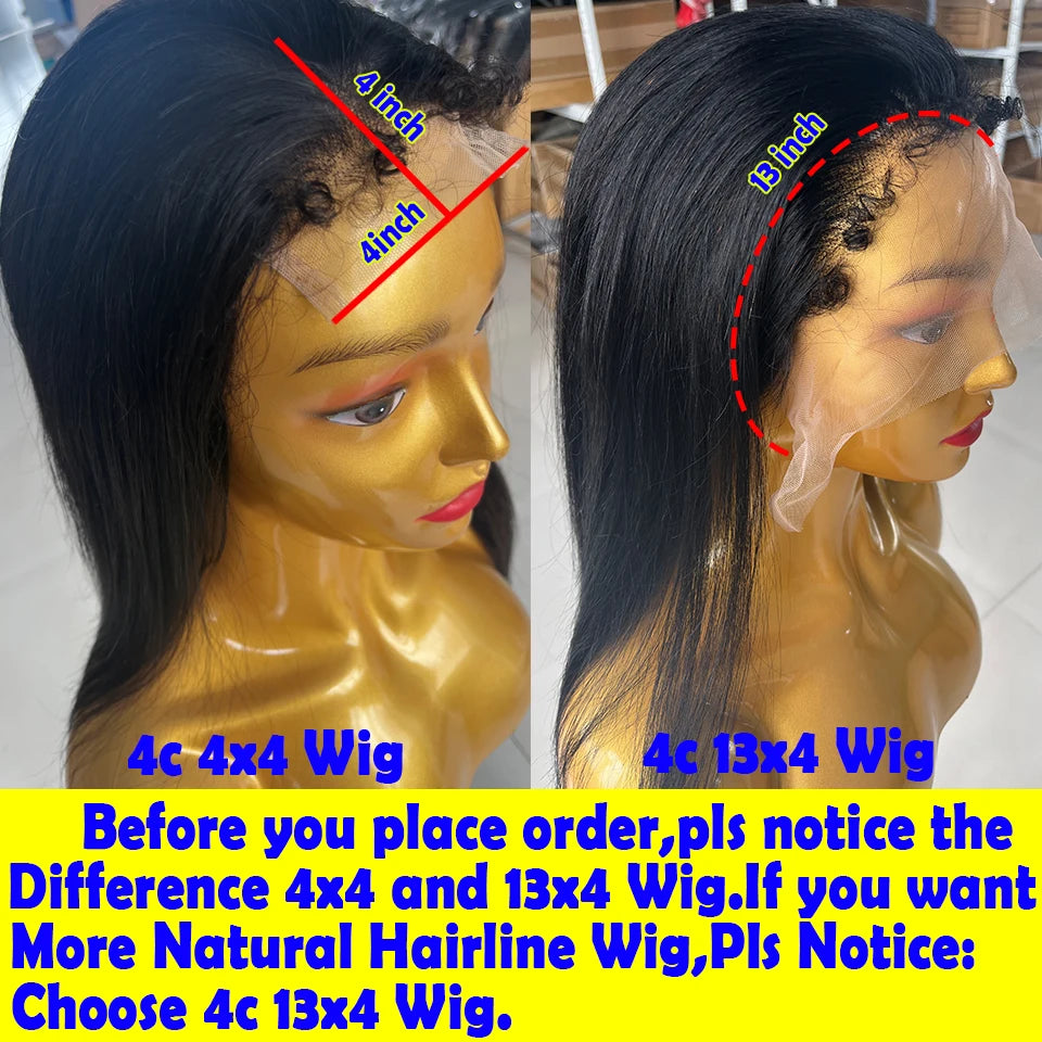 13x4 Kinky Straight Lace Front Human Hair Wigs For Women Glueless 4C Baby Hair Lace Front Wigs 4x4 Yaki Straight Wig Preplucked