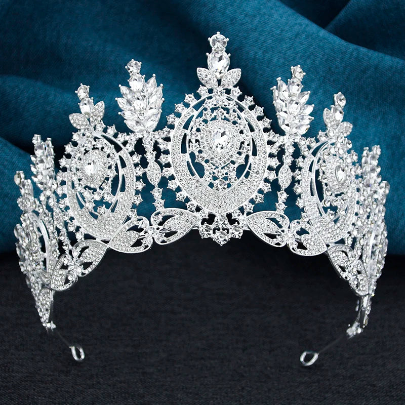 AB Crystal Pageant Miss Bridal Crown Vintage Baroque Rhinestone Big